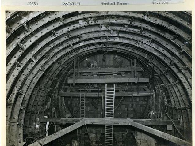 Archive photo of heading of escalator tunnel (1931)