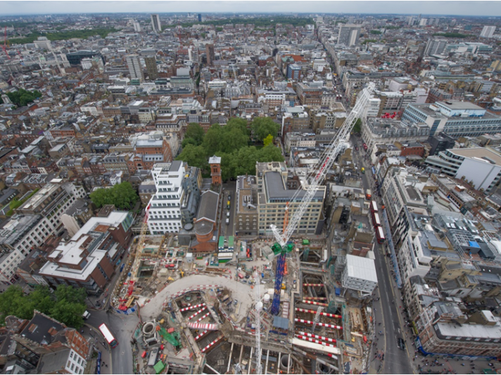 Aerial view of the construction site