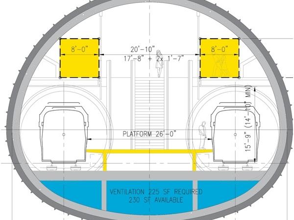 Station Cavern with Centre Platform, Mezzanine and Ventilation Ducts