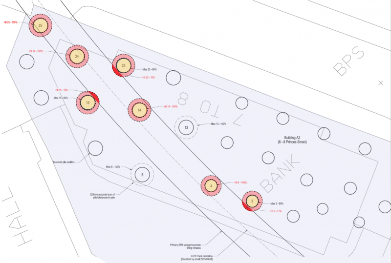 Fig 3 - Plan view of the piles that will be intercepted for 6-8 Prince Street