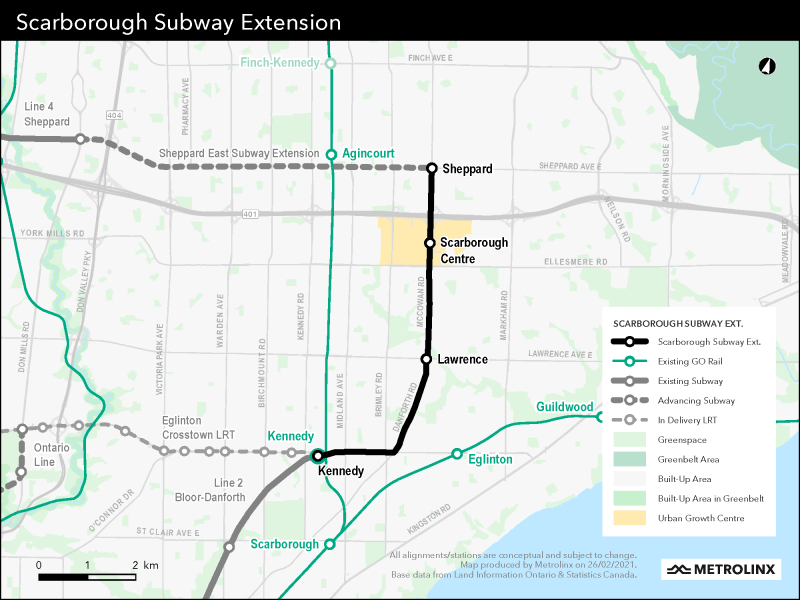 Route Map of Scarborough Subway Extension Project (courtesy Metrolinx)